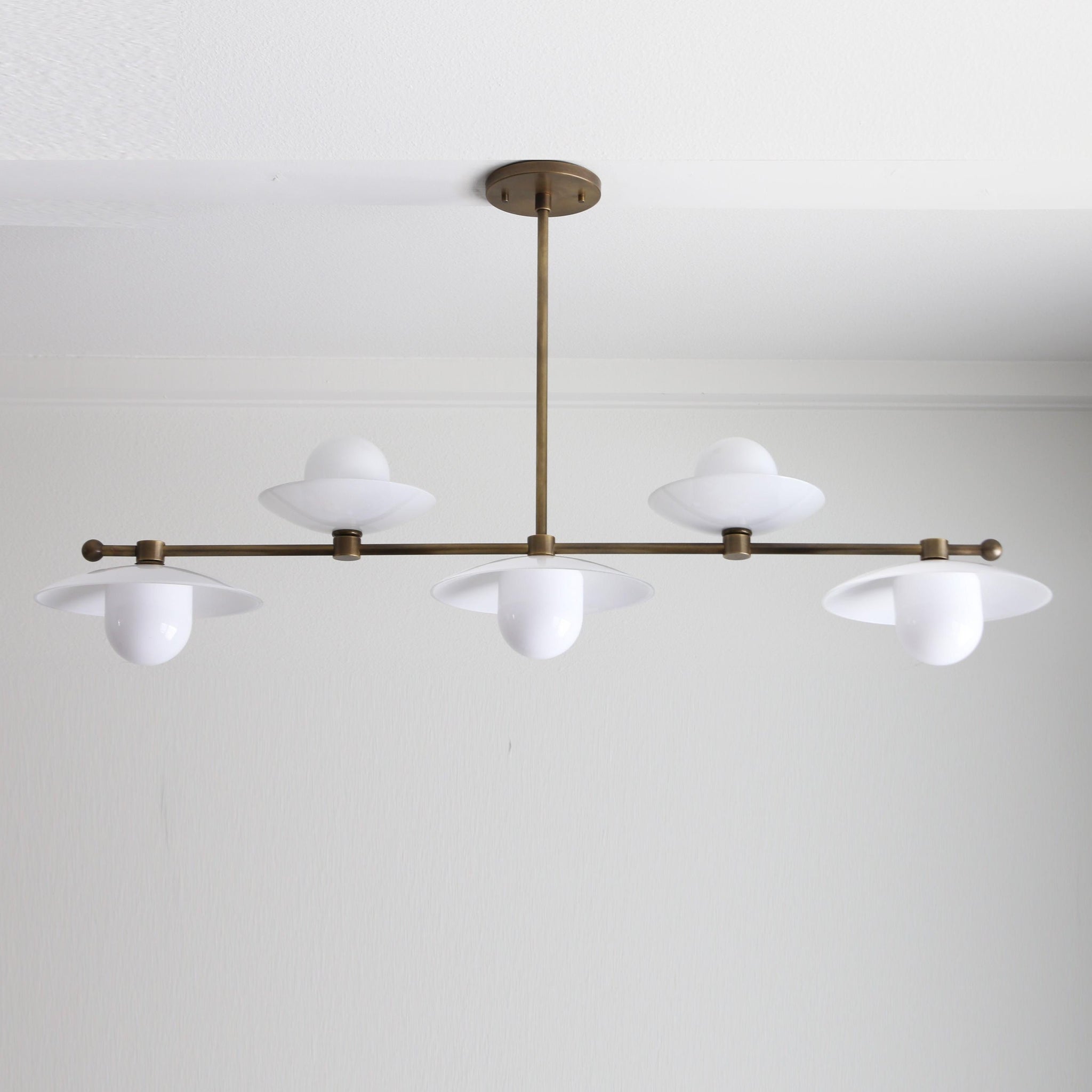 Five-Light Linear Brass Chandelier
