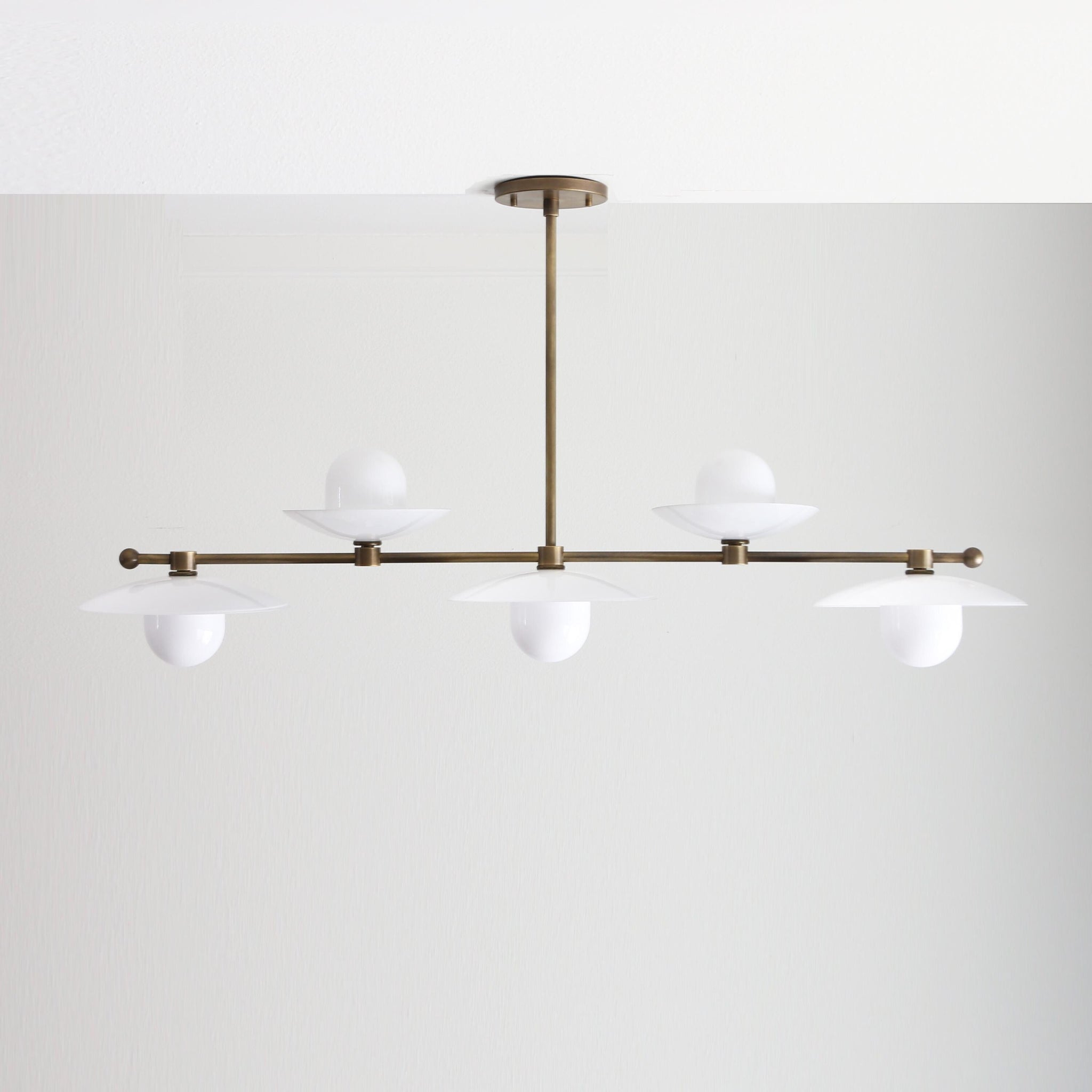 Five-Light Linear Brass Chandelier