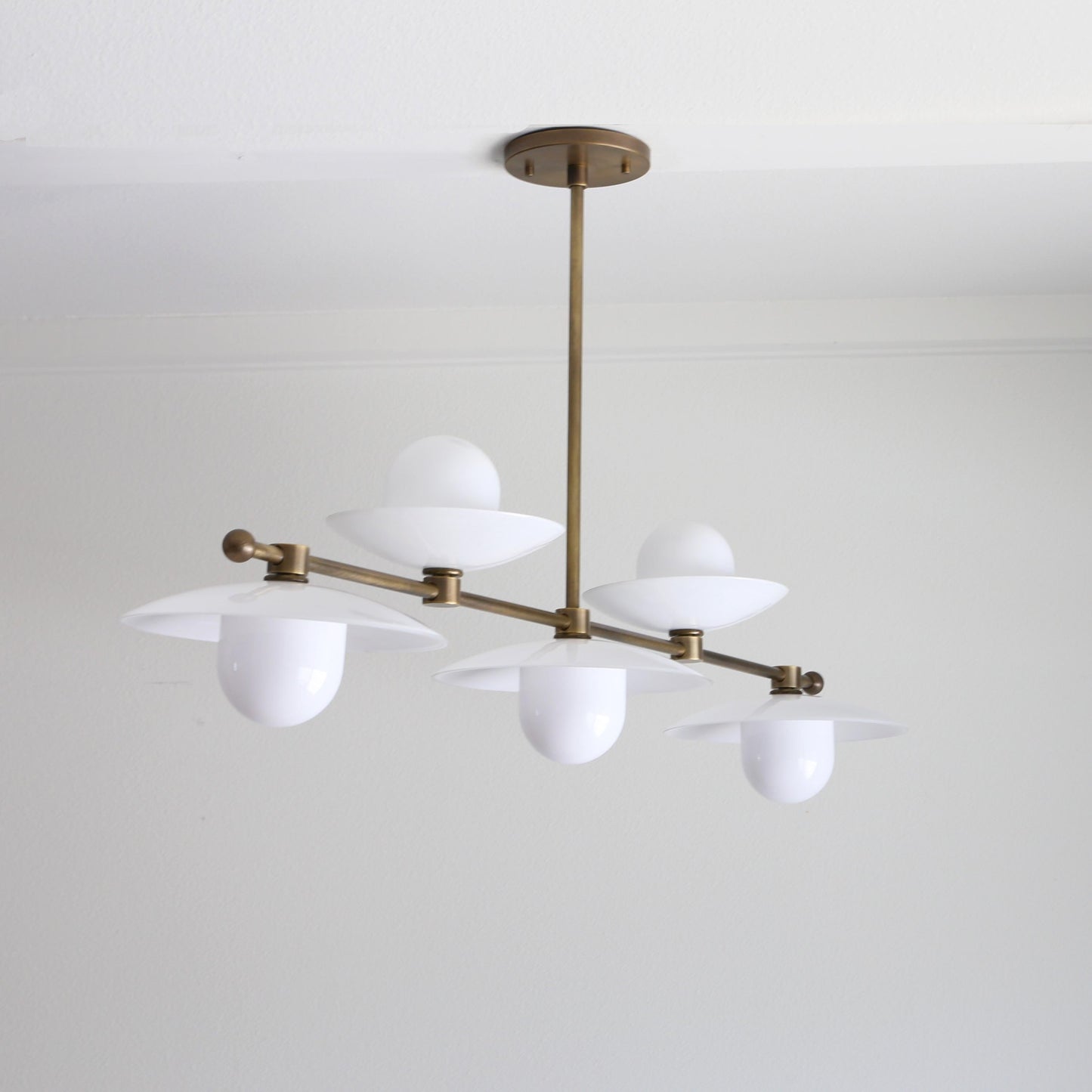 Five-Light Linear Brass Chandelier