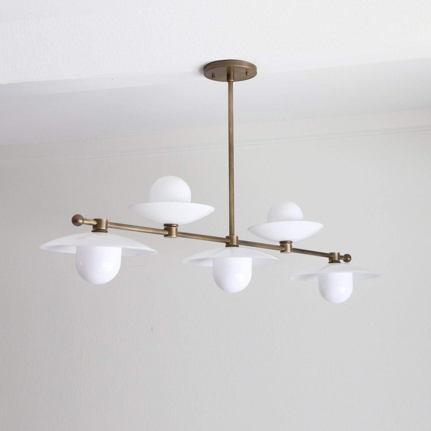 Five-Light Linear Brass Chandelier