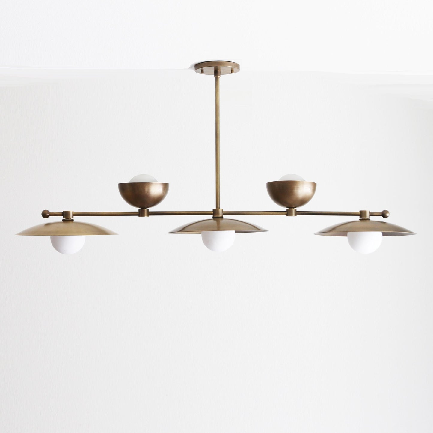 Five-Light Linear Brass Chandelier
