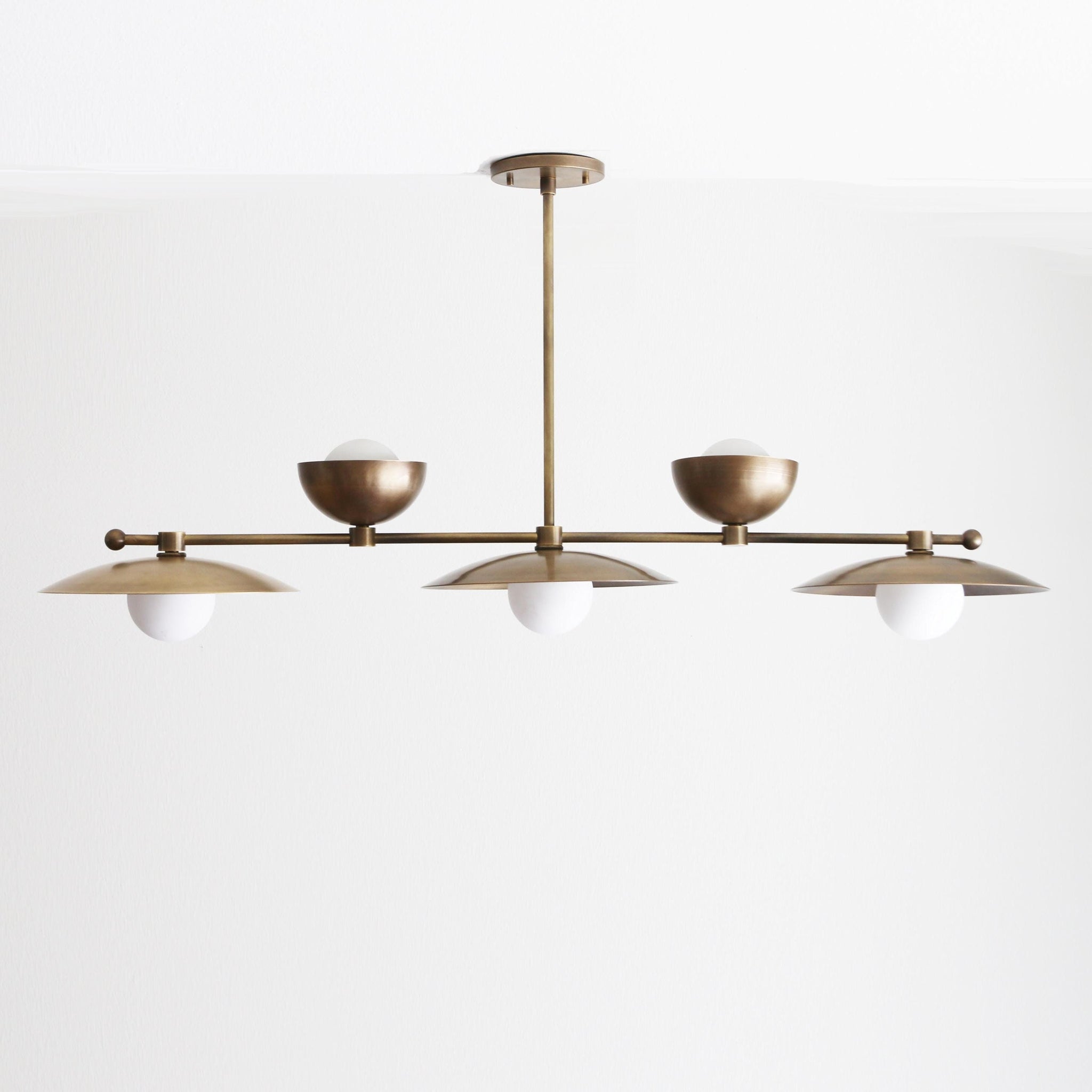 Five-Light Linear Brass Chandelier