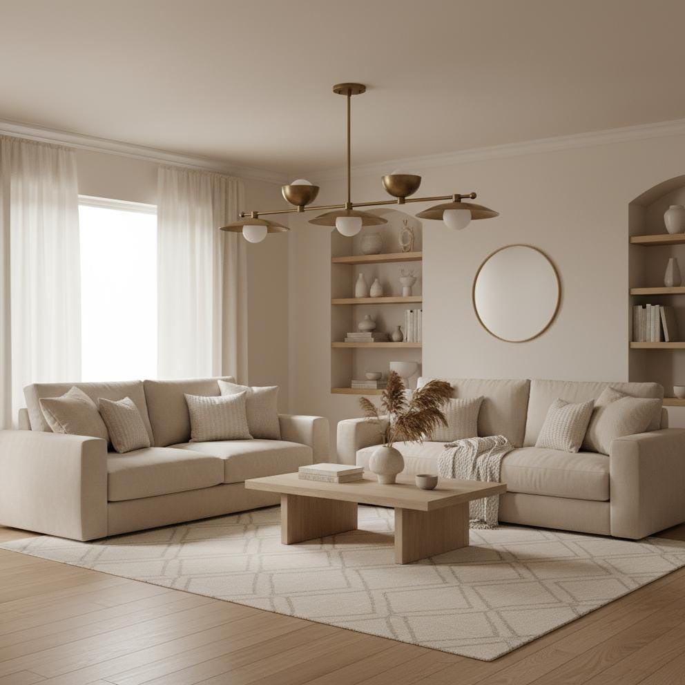 Five-Light Linear Brass Chandelier