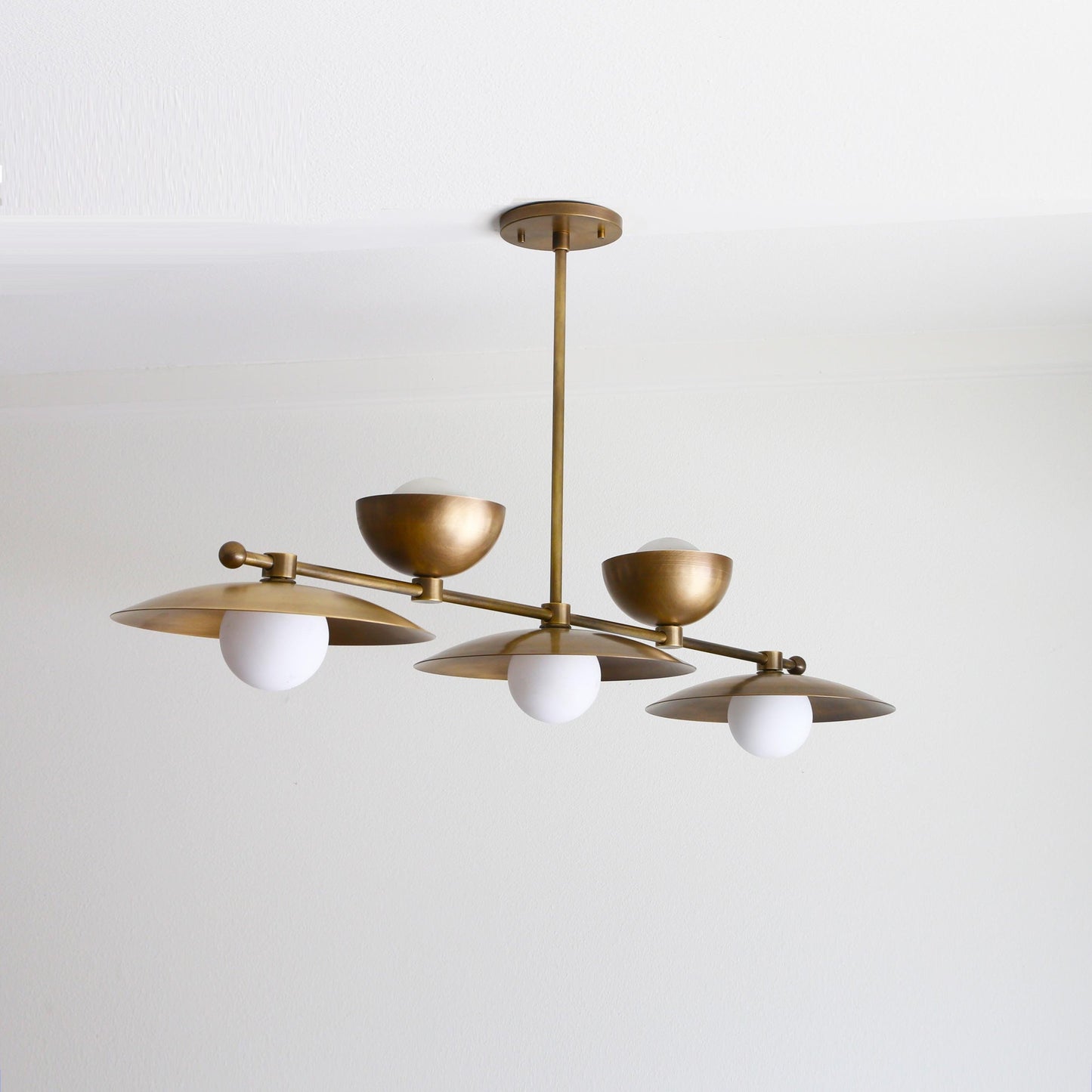Five-Light Linear Brass Chandelier