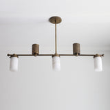 Five-Light Linear Brass Chandelier with Cylinder Shades