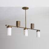 Five-Light Linear Brass Chandelier with Cylinder Shades