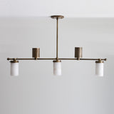 Five-Light Linear Brass Chandelier with Cylinder Shades