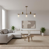 Five-Light Linear Brass Chandelier with Cylinder Shades