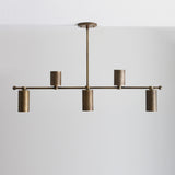 Five-Light Linear Brass Chandelier with Cylinder Shades