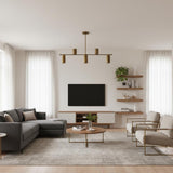 Five-Light Linear Brass Chandelier with Cylinder Shades