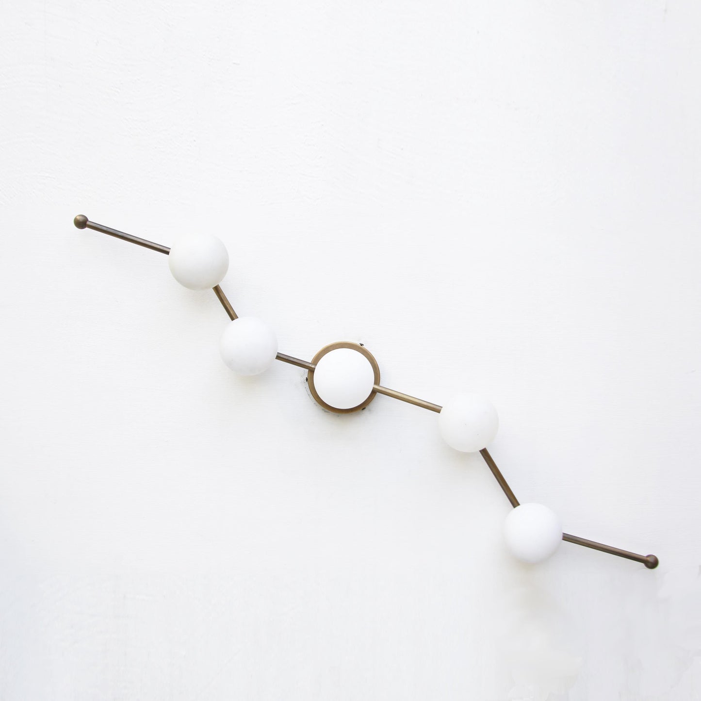 Five-Light Staggered Brass Bar Sconce with Opal Glass Globes