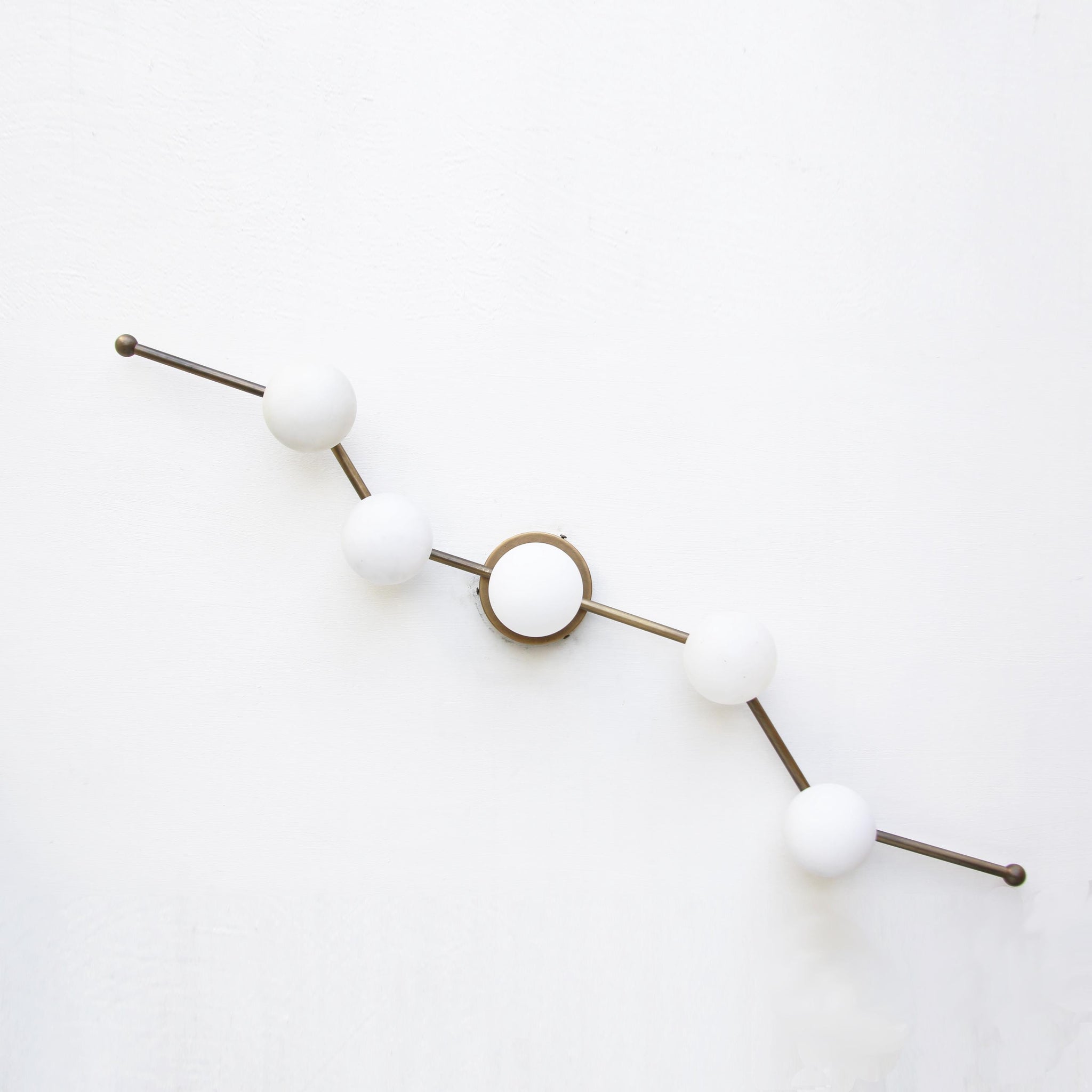 Five-Light Staggered Brass Bar Sconce with Opal Glass Globes
