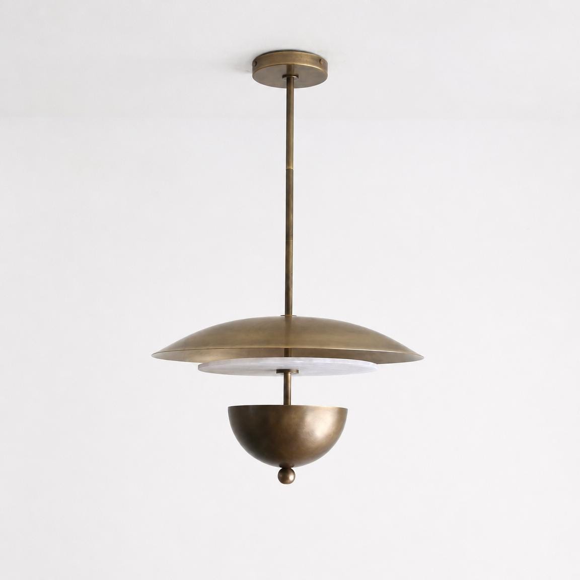 Four-Light Brass and Alabaster Disc Pendant Light