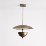Four-Light Brass and Alabaster Disc Pendant Light