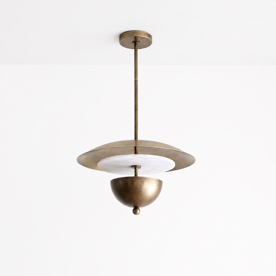 Four-Light Brass and Alabaster Disc Pendant Light
