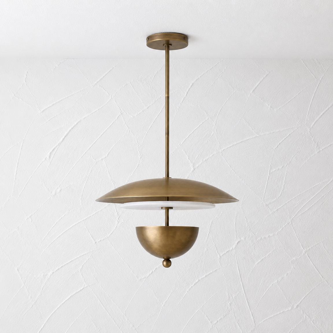 Four-Light Brass and Alabaster Disc Pendant Light