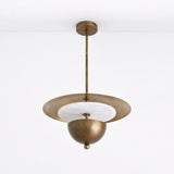 Four-Light Brass and Alabaster Disc Pendant Light