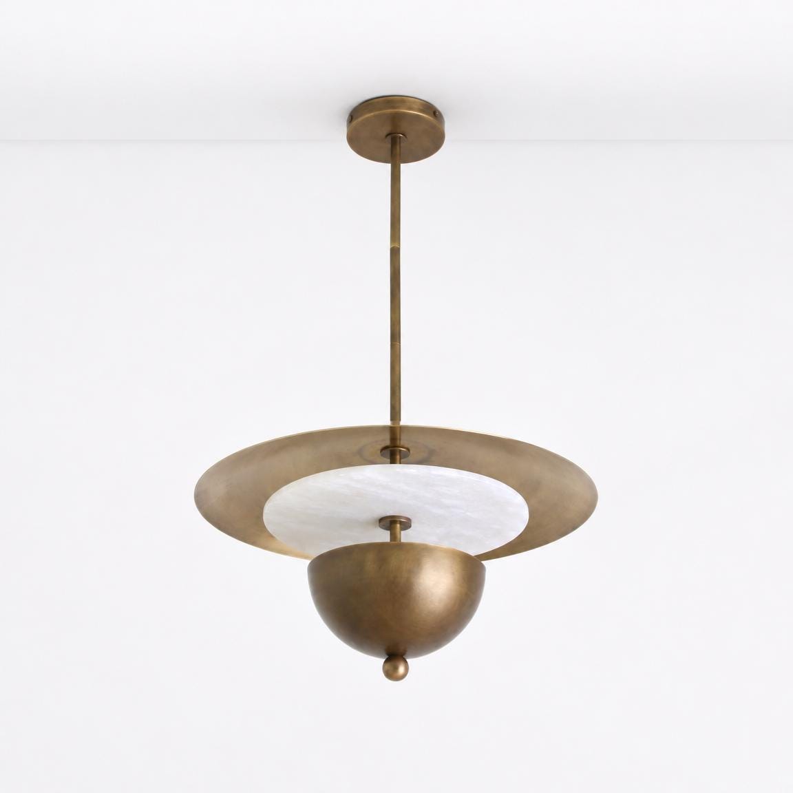 Four-Light Brass and Alabaster Disc Pendant Light