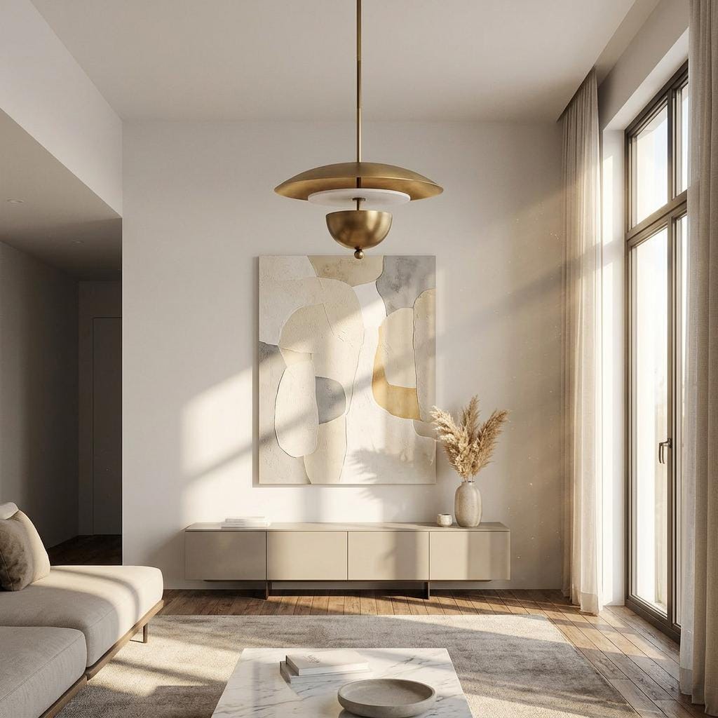 Four-Light Brass and Alabaster Disc Pendant Light