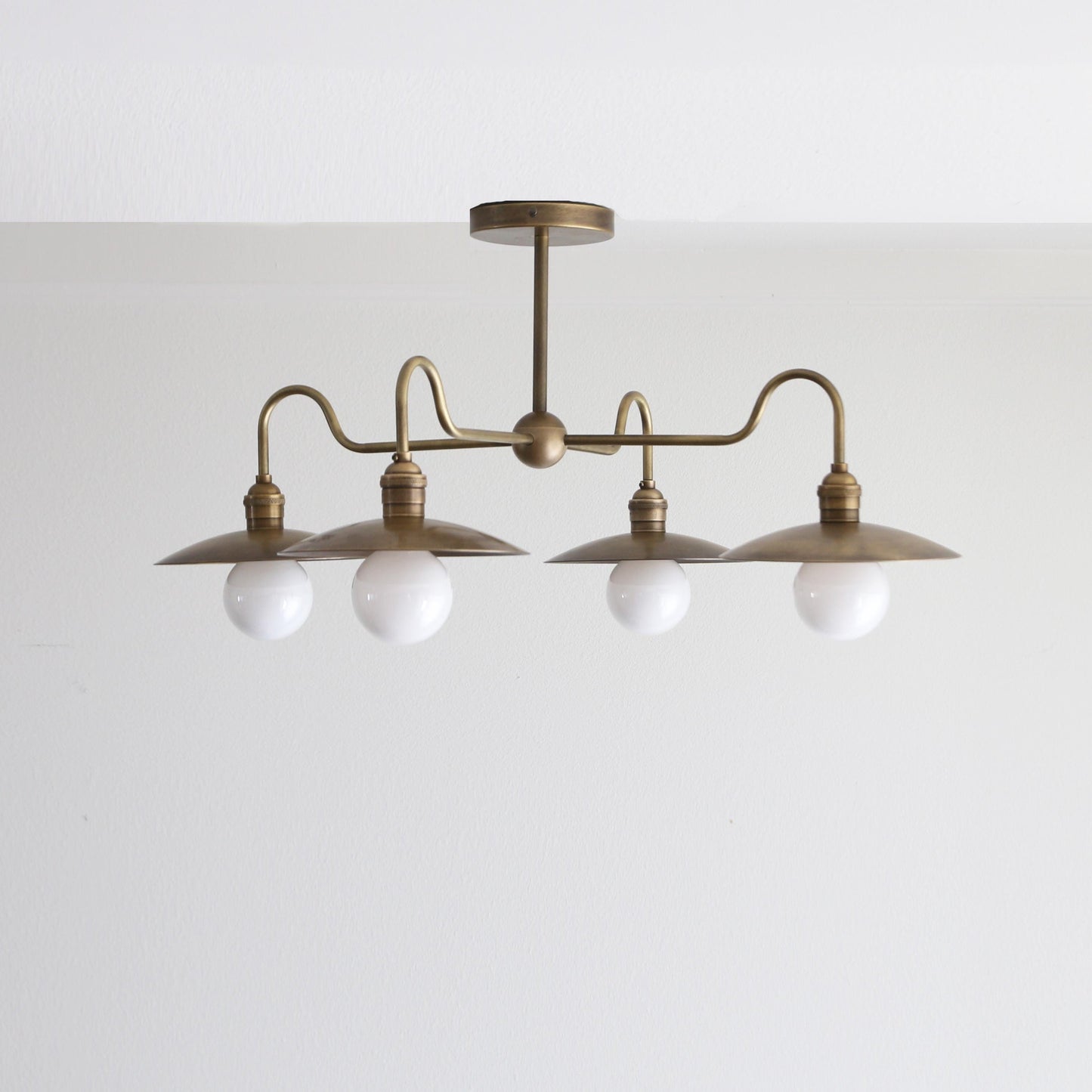 Four-Light Brass Chandelier with Coolie Shades