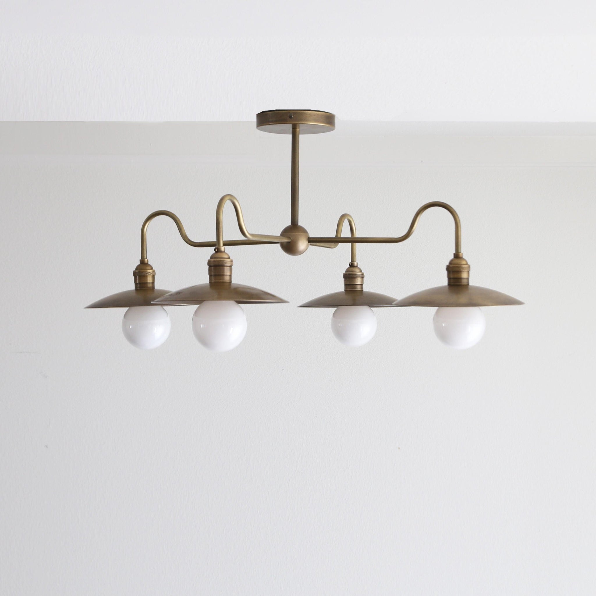 Four-Light Brass Chandelier with Coolie Shades