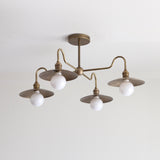Four-Light Brass Chandelier with Coolie Shades