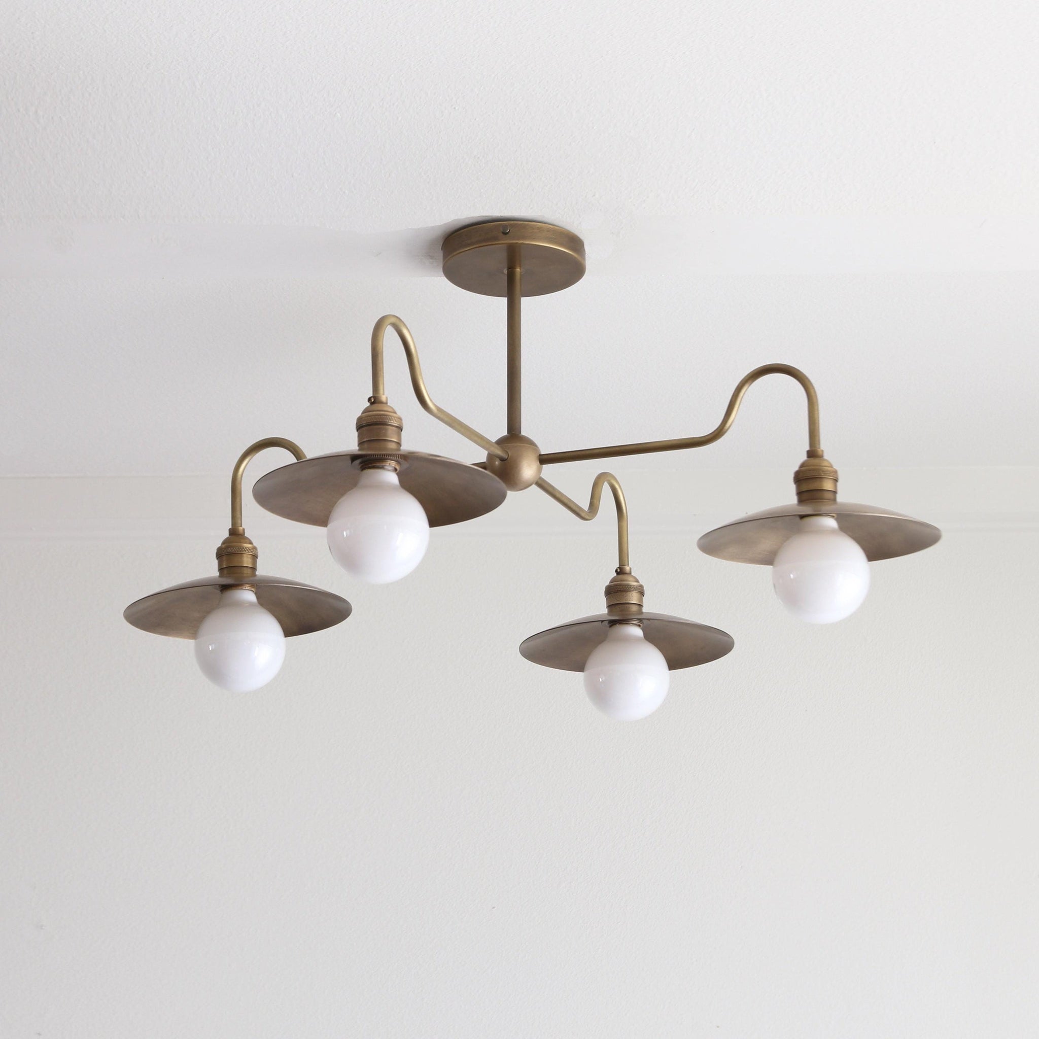 Four-Light Brass Chandelier with Coolie Shades