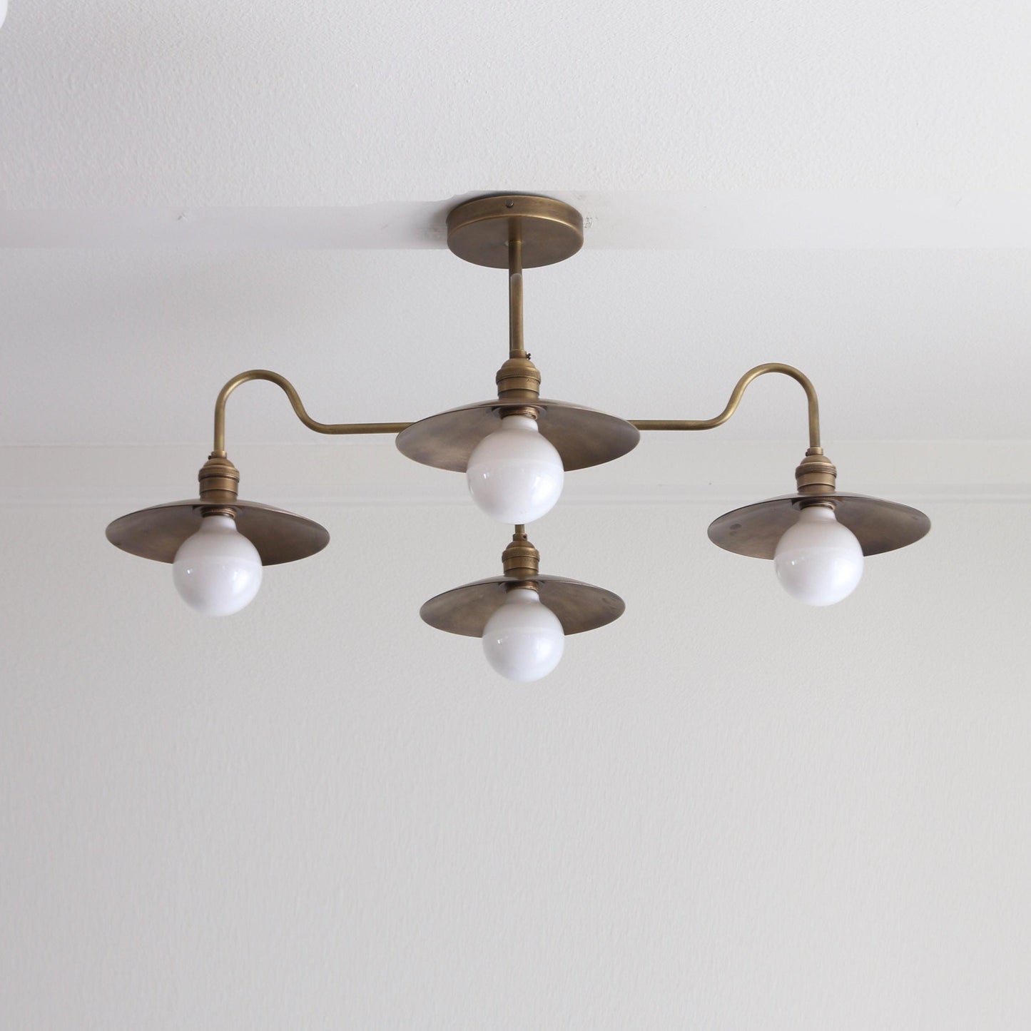 Four-Light Brass Chandelier with Coolie Shades