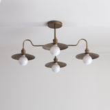 Four-Light Brass Chandelier with Coolie Shades