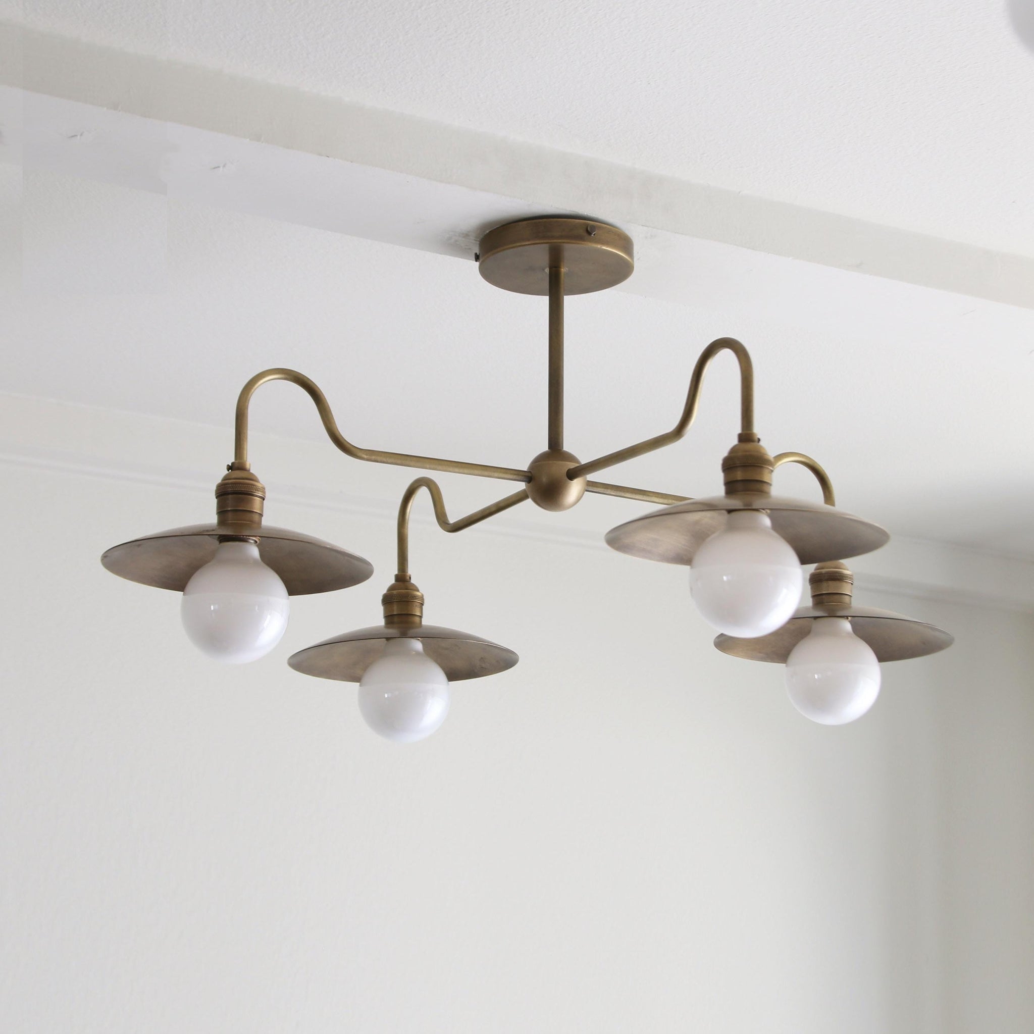 Four-Light Brass Chandelier with Coolie Shades