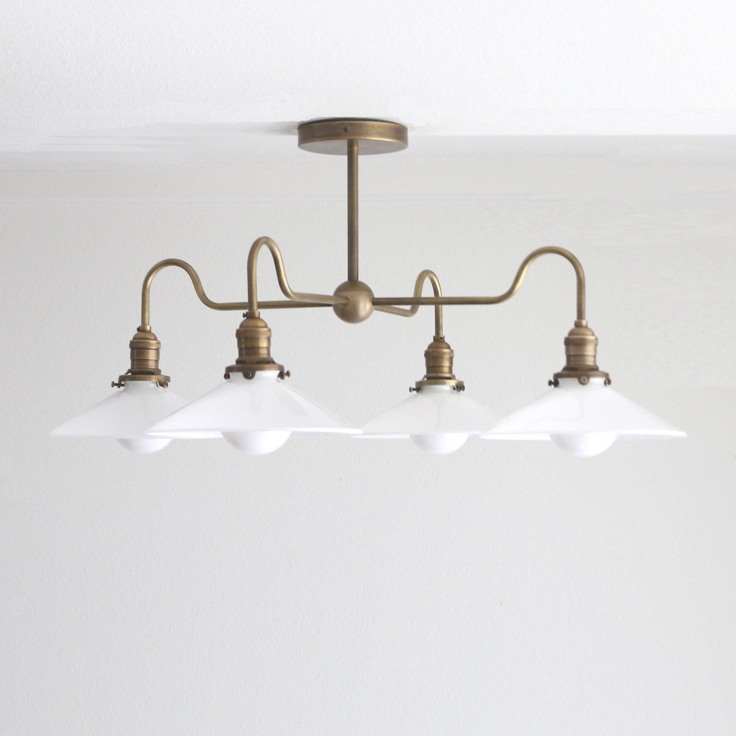 Four-Light Brass Chandelier with Coolie Shades
