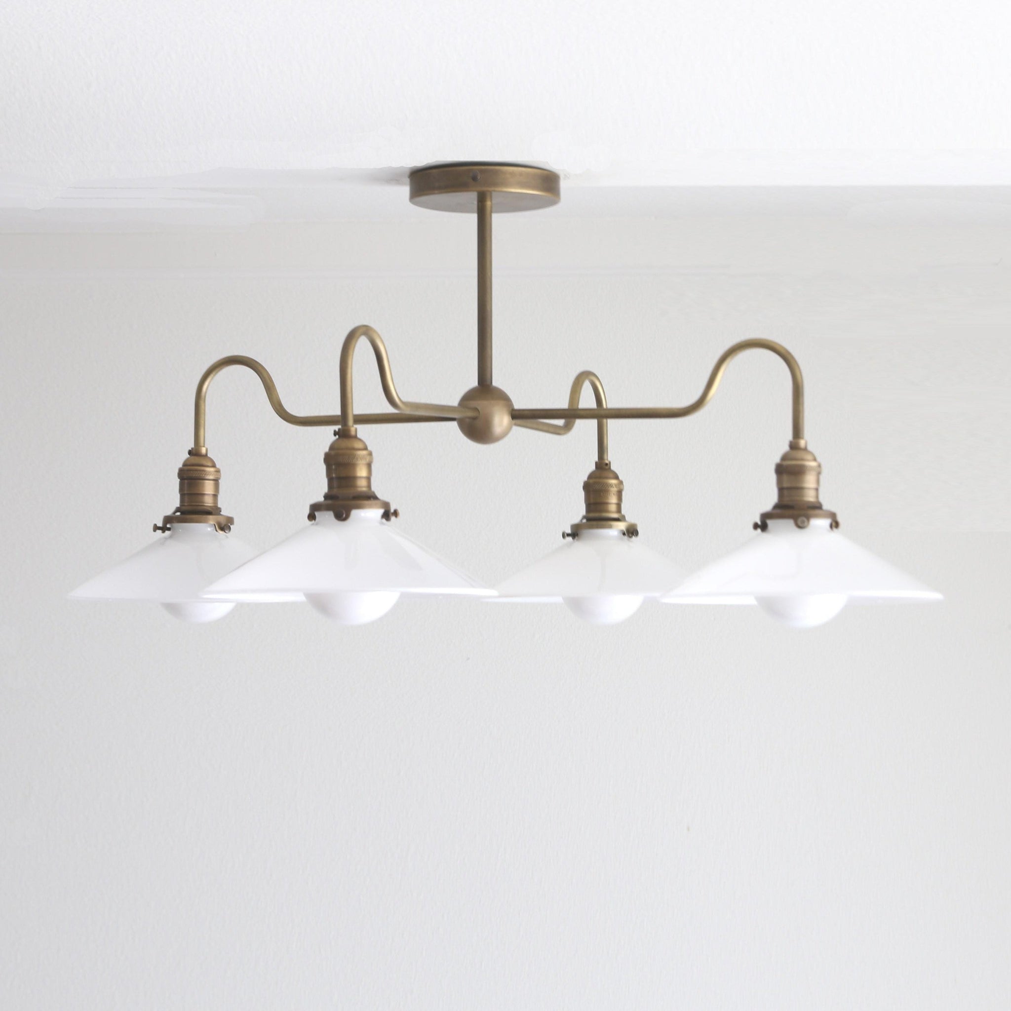 Four-Light Brass Chandelier with Coolie Shades