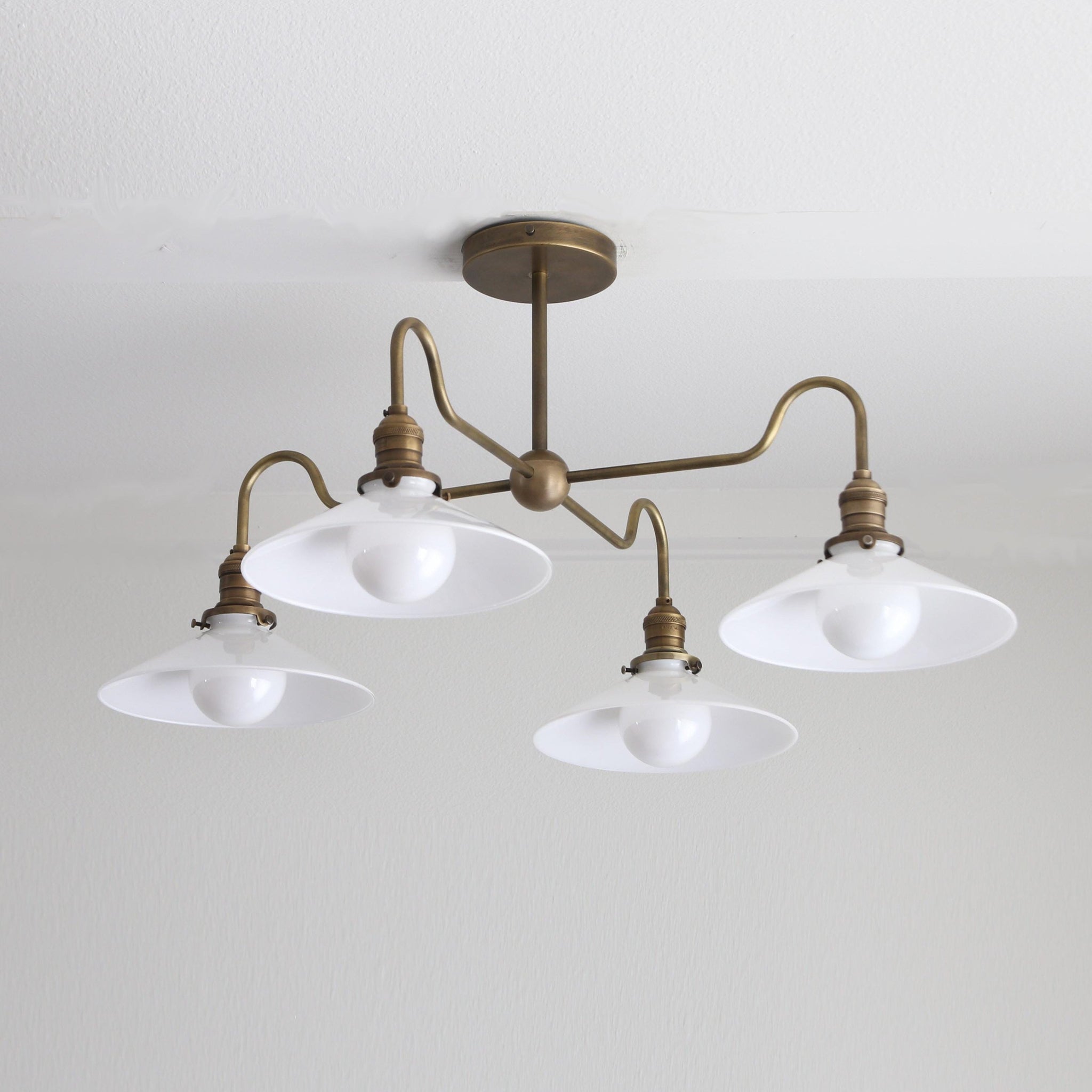 Four-Light Brass Chandelier with Coolie Shades