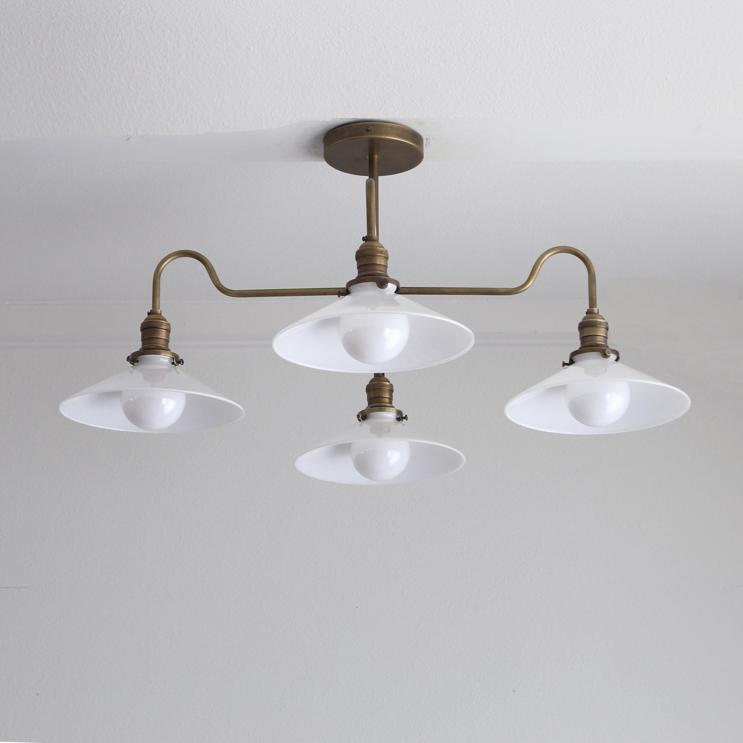 Four-Light Brass Chandelier with Coolie Shades