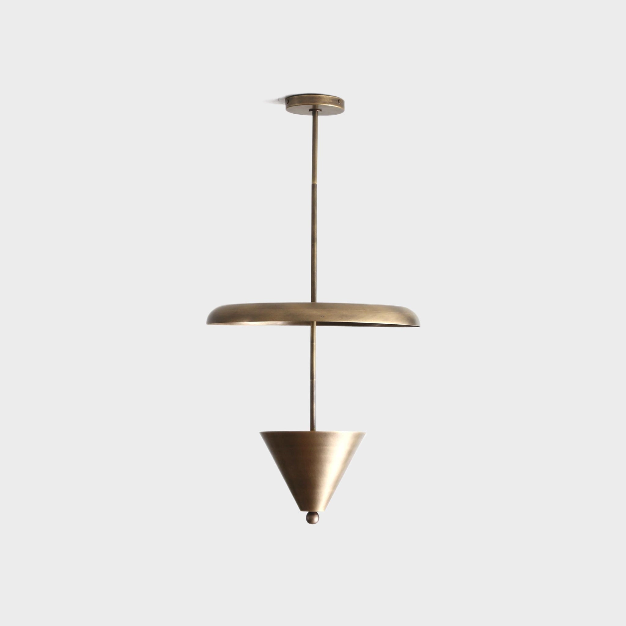 Four-Light Brass Cone and Disc Pendant Light
