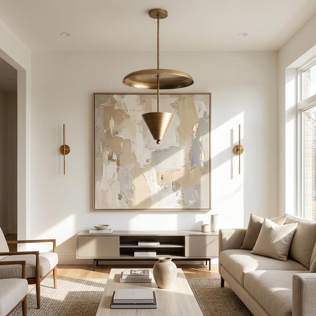 Four-Light Brass Cone and Disc Pendant Light