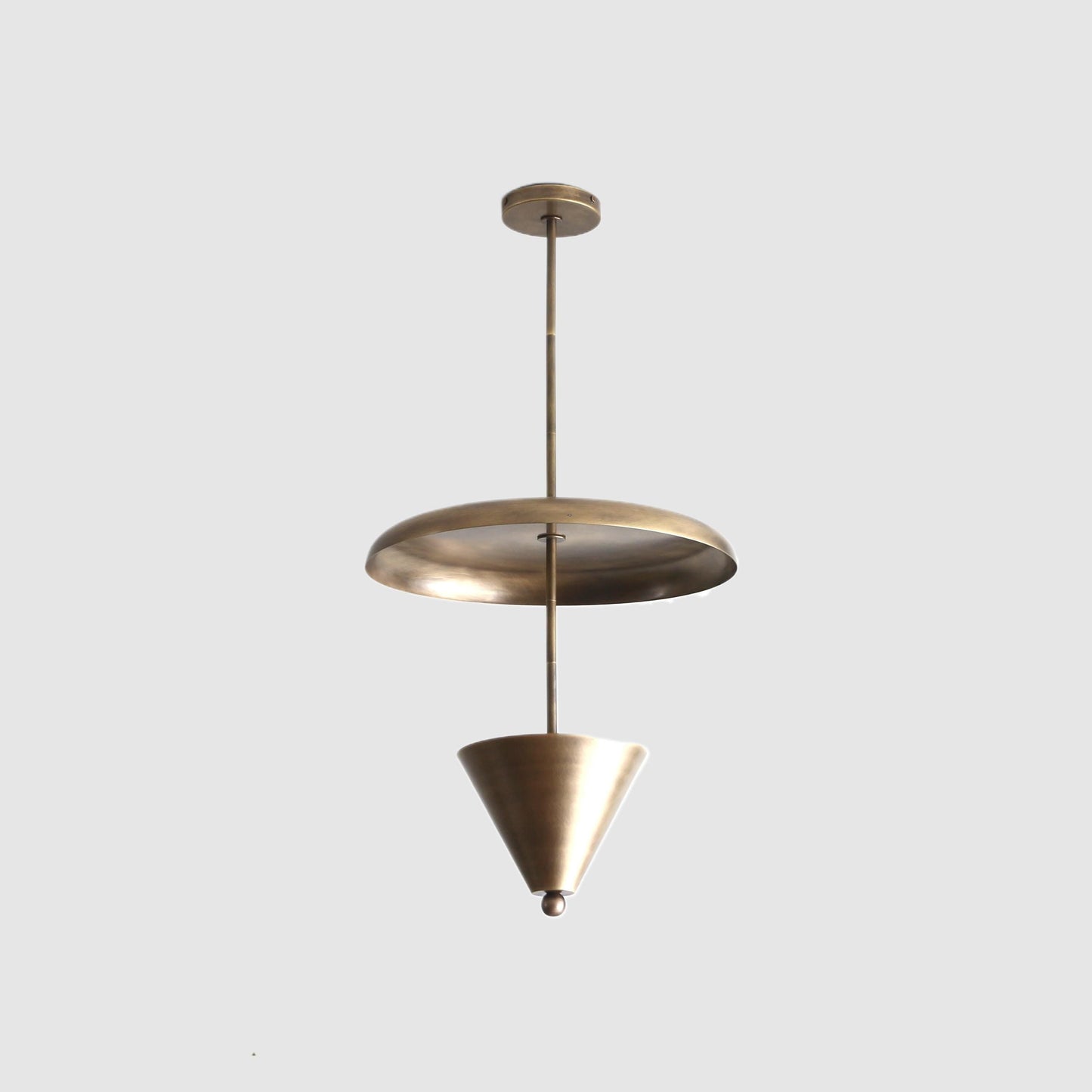 Four-Light Brass Cone and Disc Pendant Light