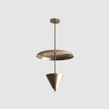 Four-Light Brass Cone and Disc Pendant Light
