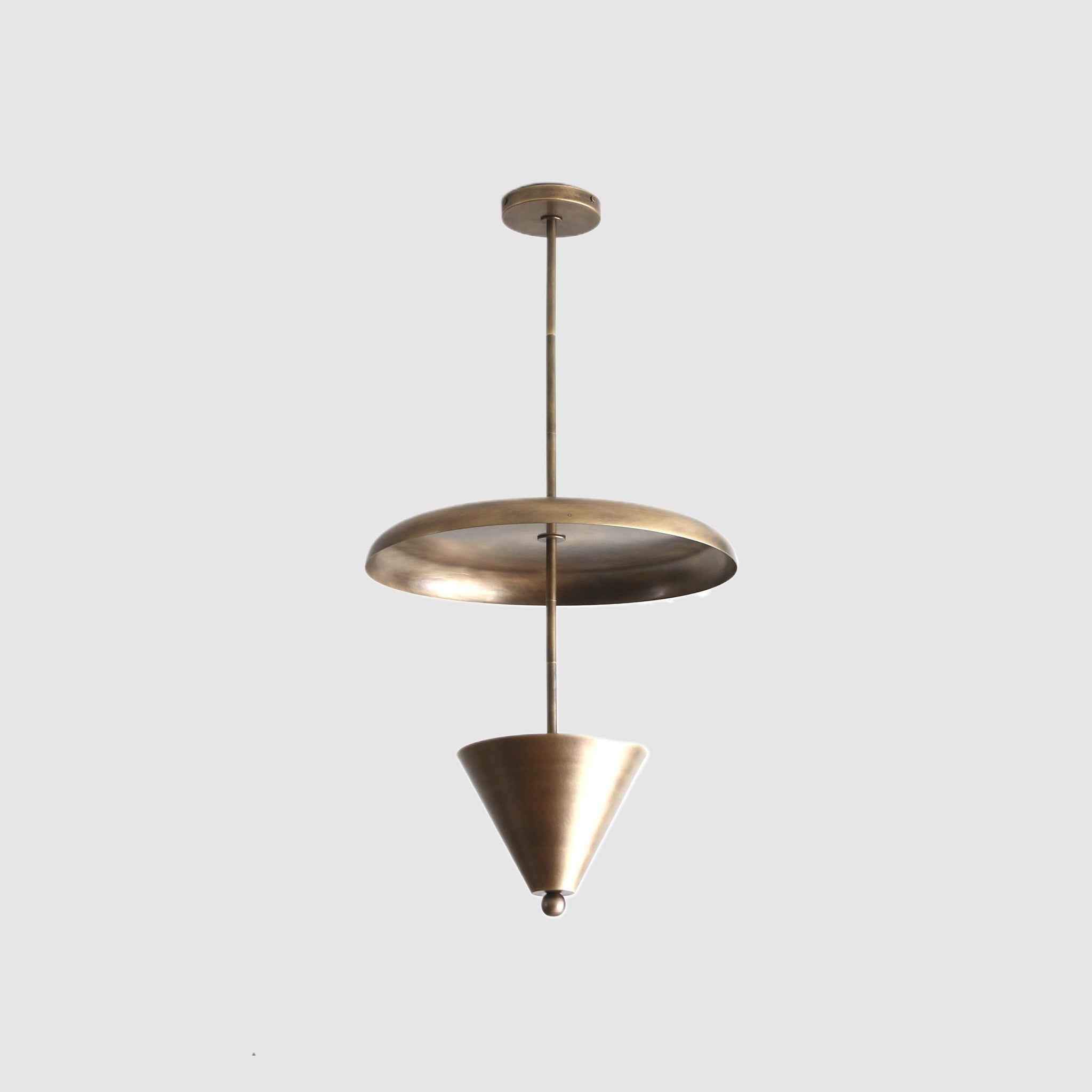 Four-Light Brass Cone and Disc Pendant Light