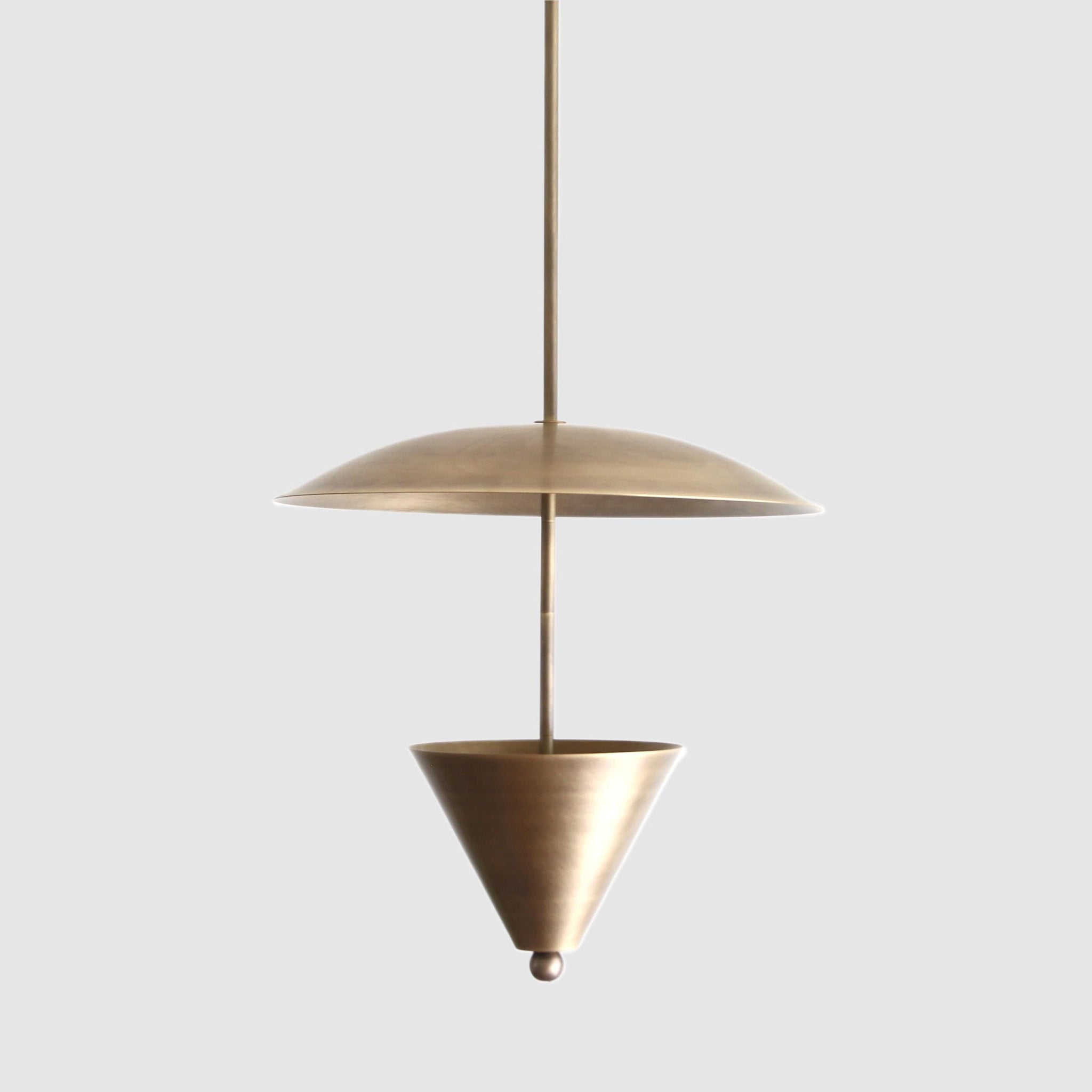 Four-Light Brass Disc Pendant Light with Cone Diffuser