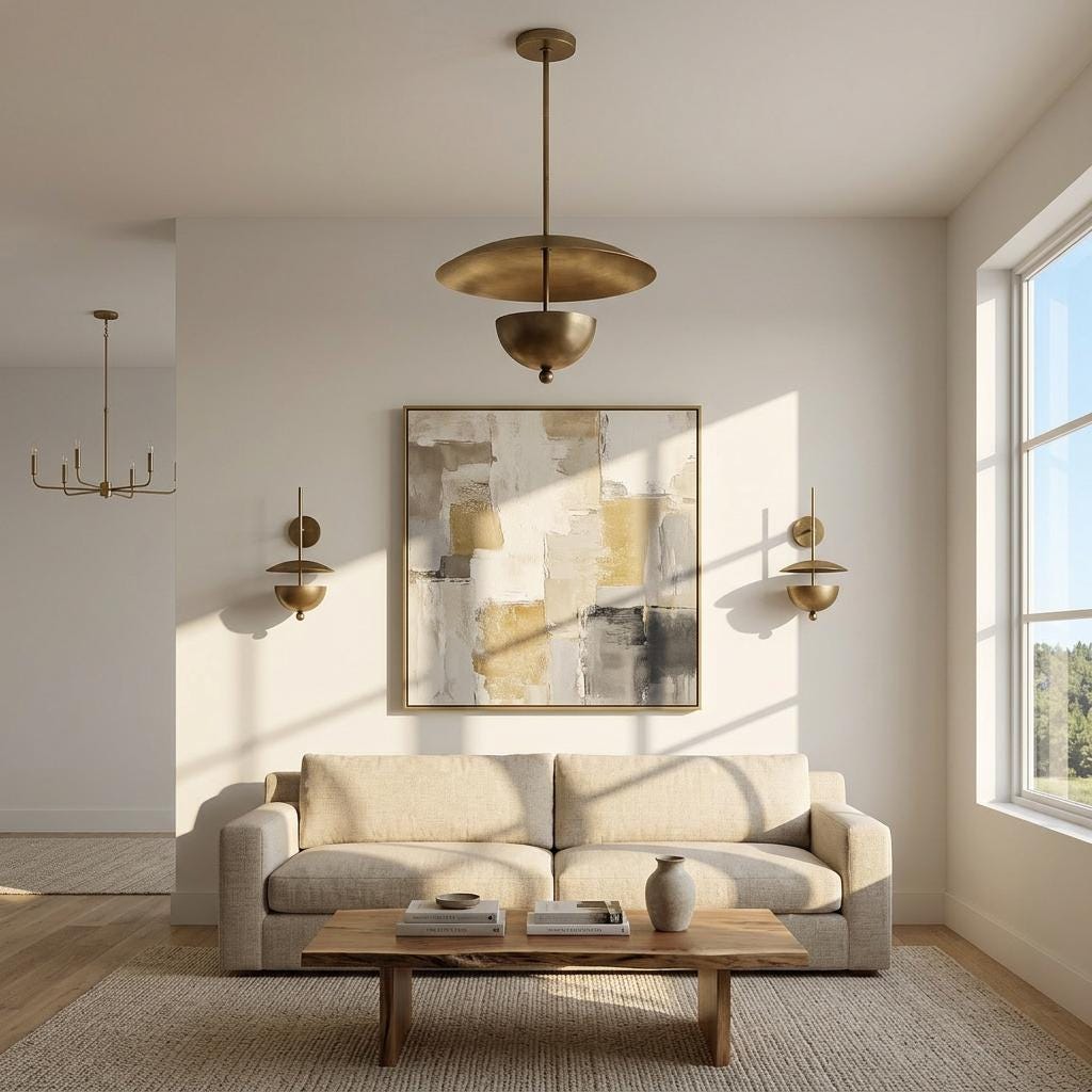 Four-Light Wide Brass Disc Pendant Light