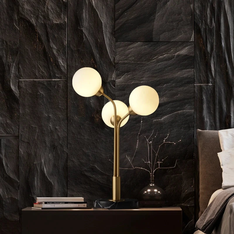 frosted glass stone tri-orb desk light