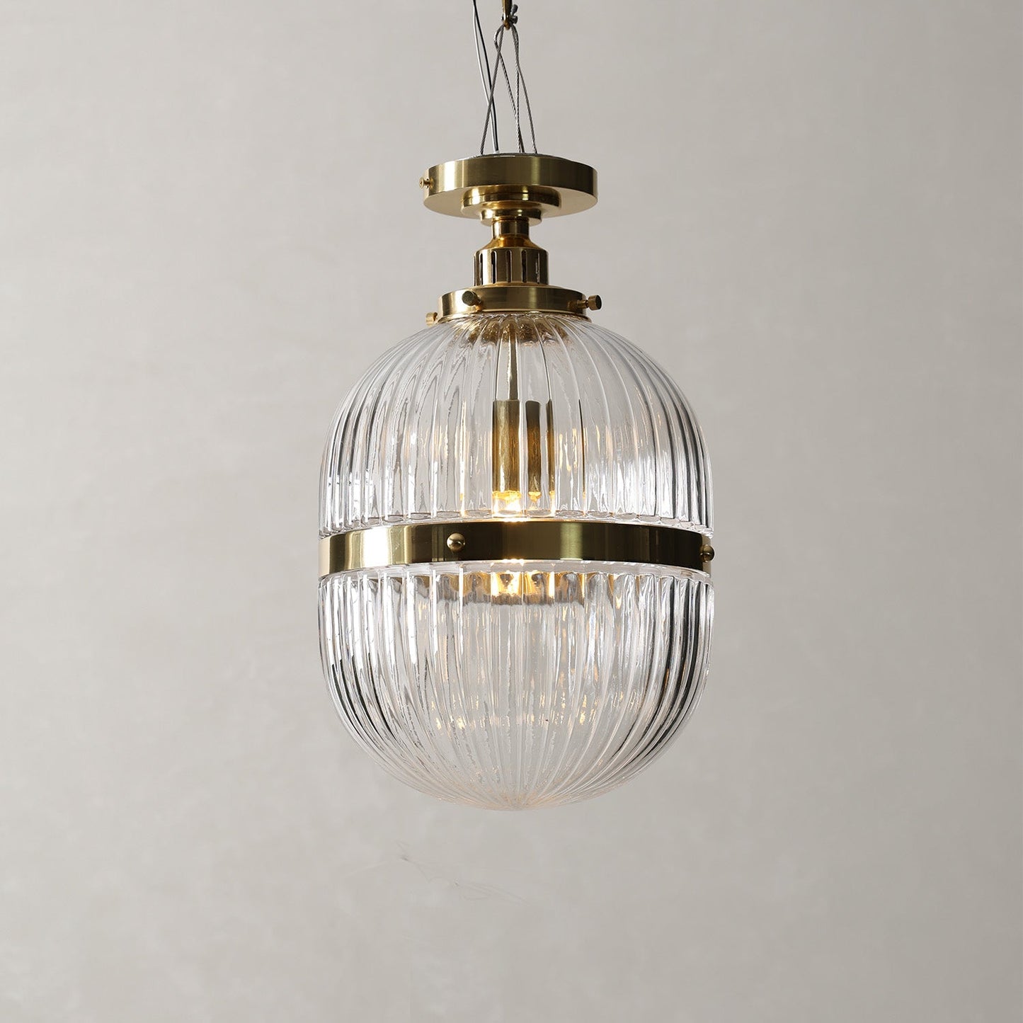 Hastings Semi-Flush Mount | Hand-Blown Ribbed Glass Antique Brass Ceiling Light