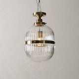 Hastings Semi-Flush Mount | Hand-Blown Ribbed Glass Antique Brass Ceiling Light