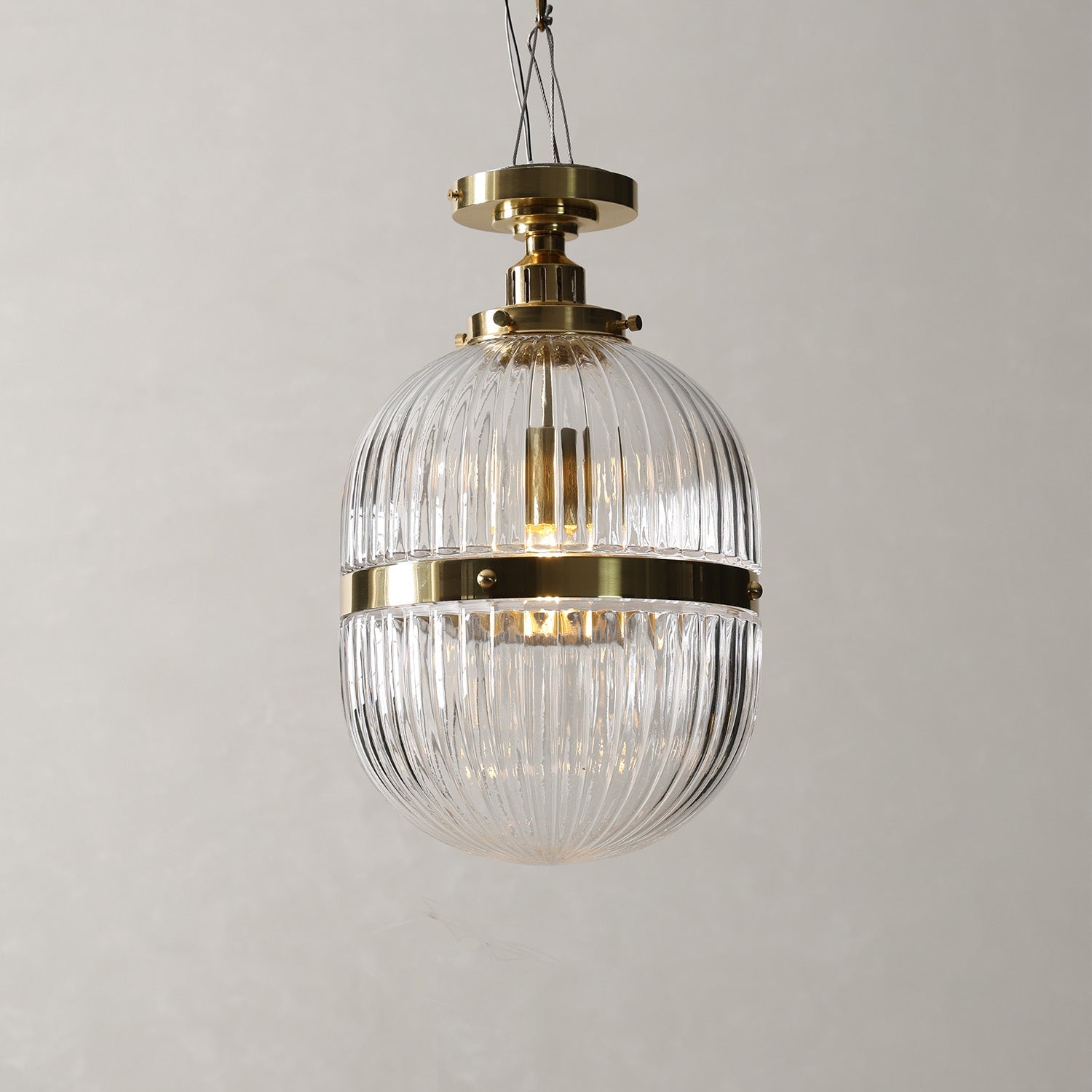 Hastings Semi-Flush Mount | Hand-Blown Ribbed Glass Antique Brass Ceiling Light