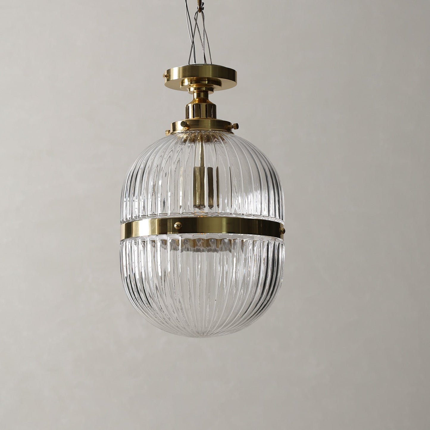 Hastings Semi-Flush Mount | Hand-Blown Ribbed Glass Antique Brass Ceiling Light
