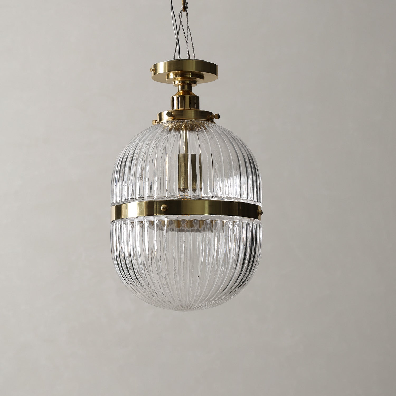 Hastings Semi-Flush Mount | Hand-Blown Ribbed Glass Antique Brass Ceiling Light