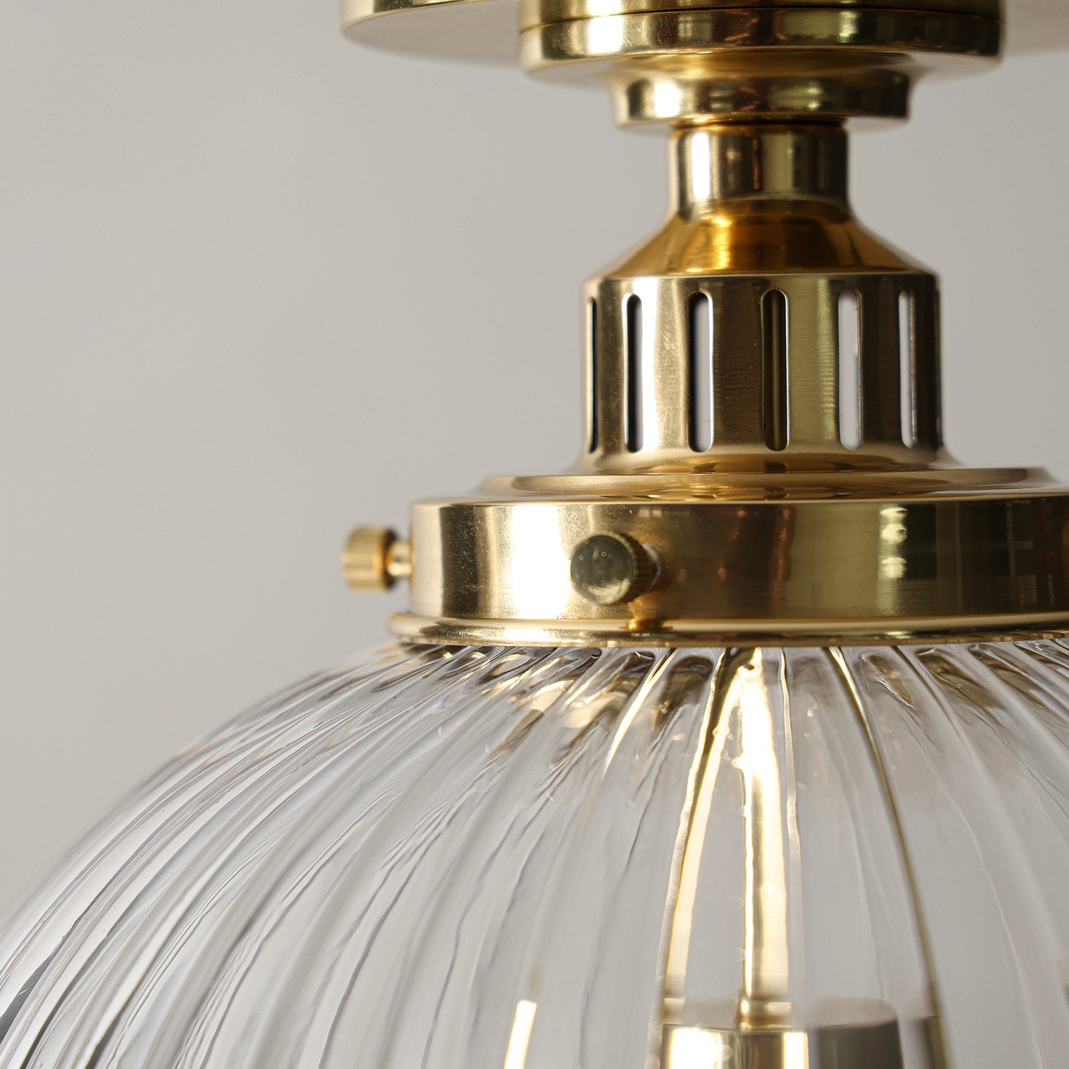 Hastings Semi-Flush Mount | Hand-Blown Ribbed Glass Antique Brass Ceiling Light