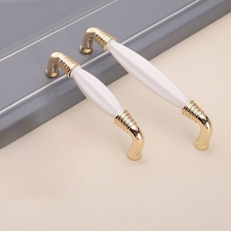 Light Luxury Gold White Creamic Kitchen Door Handles