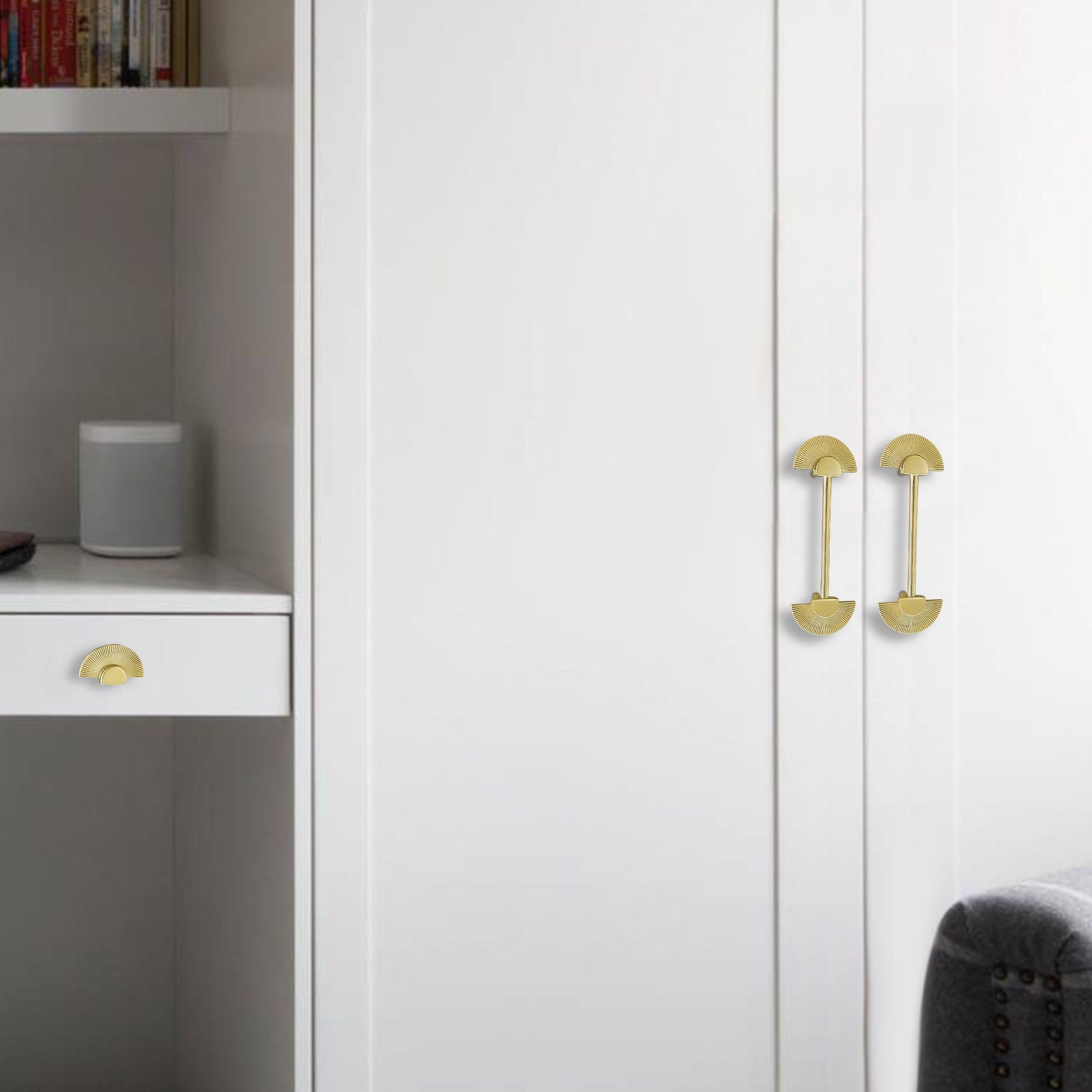 Gold Brass Scalloped Wardrobe Cabinet Pulls